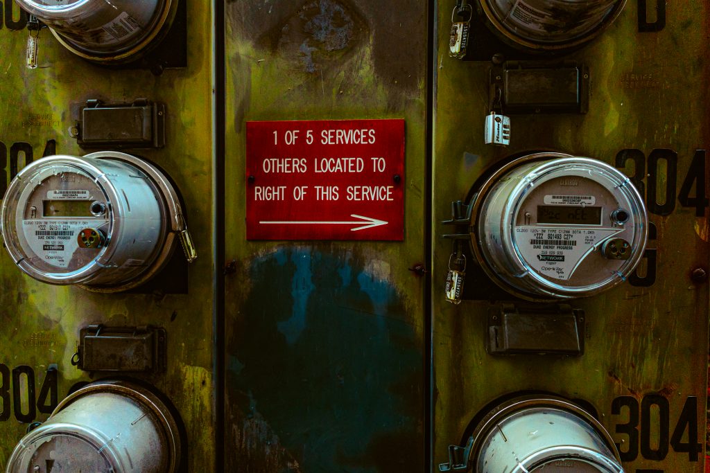 Electrical meters in an alley in downtown Wilmington, NC.