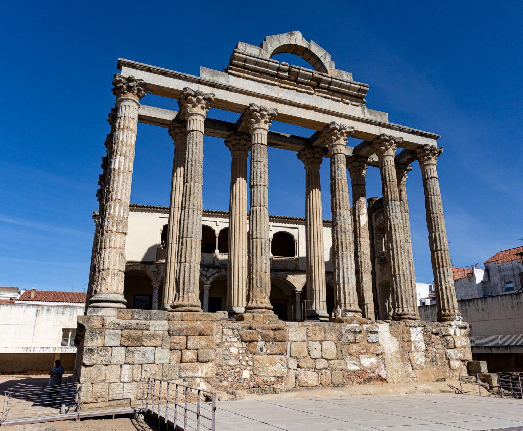The Temple of Diana, an ancient Roman structure in Mérida, Spain.