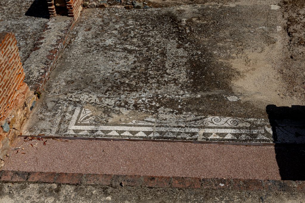 Tiling still exists on the floor of a room at the Casa de Anfiteatro in Mérida, Spain.