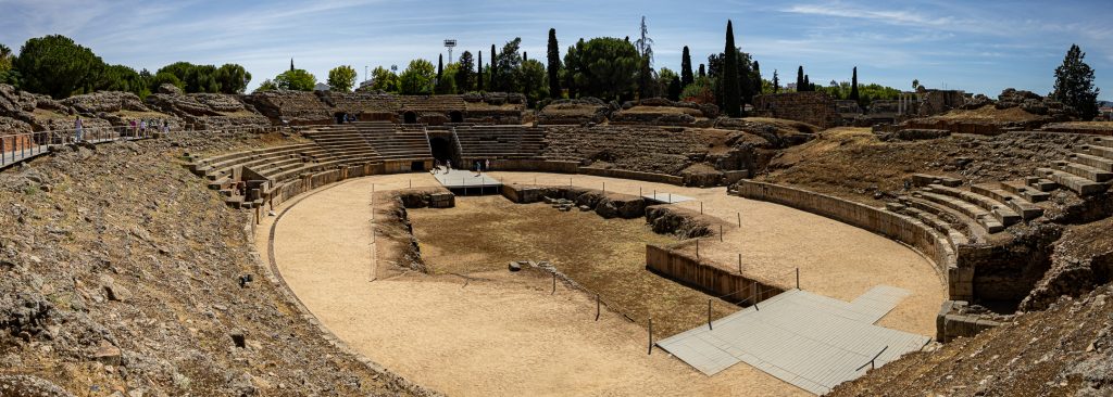 A view of the amphitheater where gladiator games were held. Mérida, Spain/