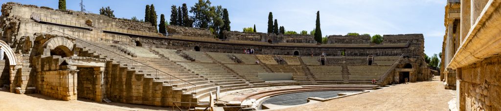 A panoramic view of the seating area of the ancient Roman theater.